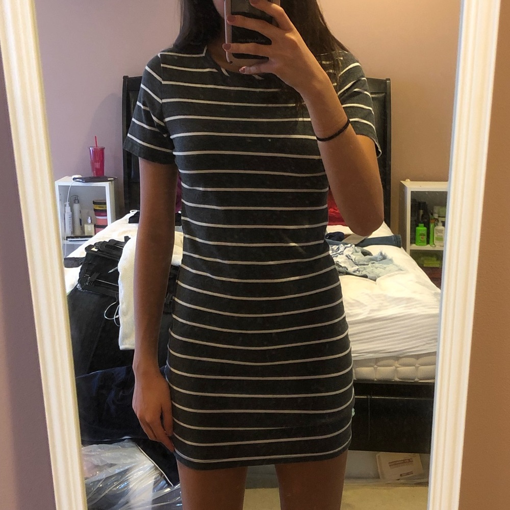 Grey striped T shirt dress